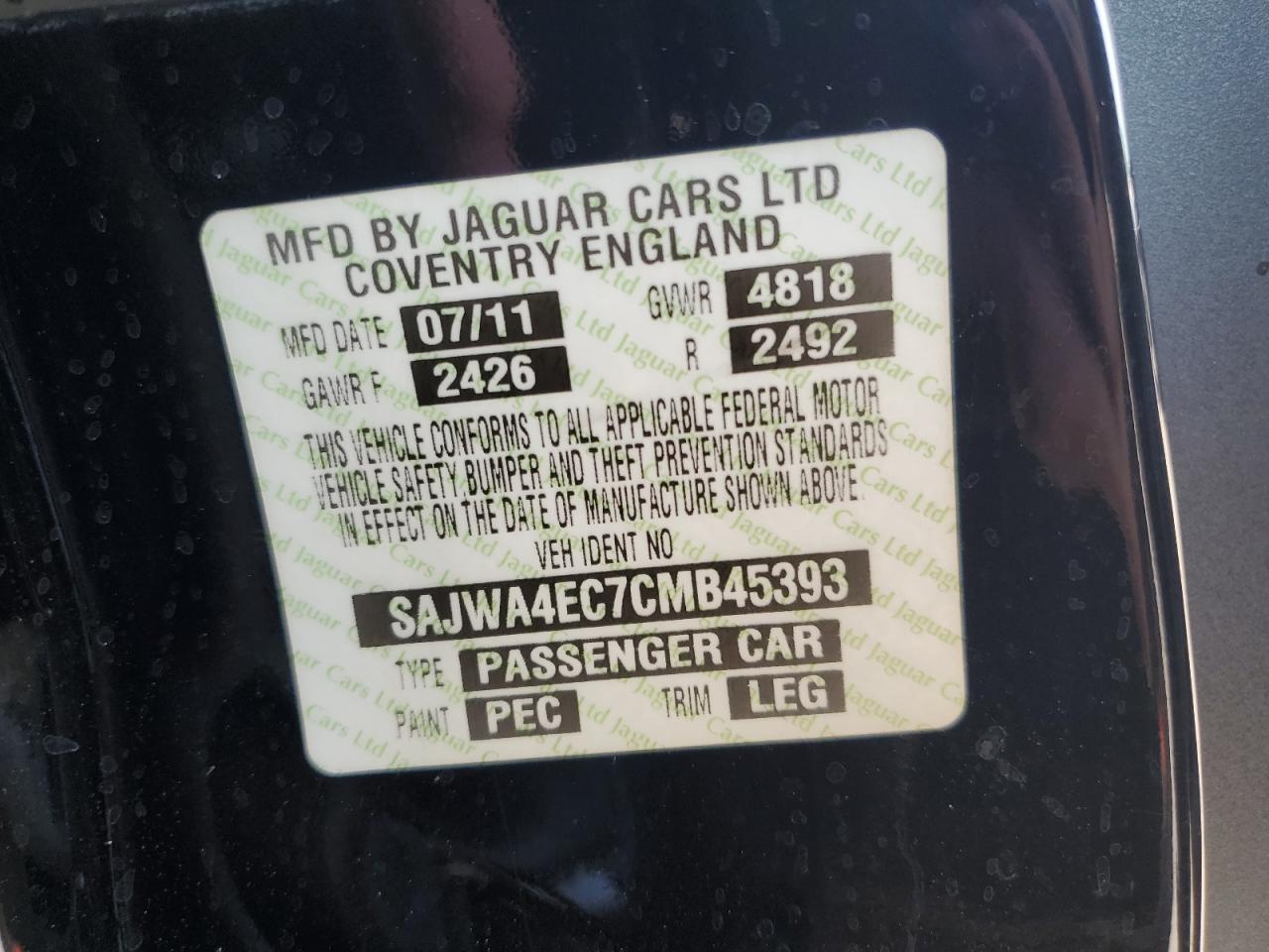 2012 Jaguar Xkr VIN: SAJWA4EC7CMB45393 Lot: 81501415