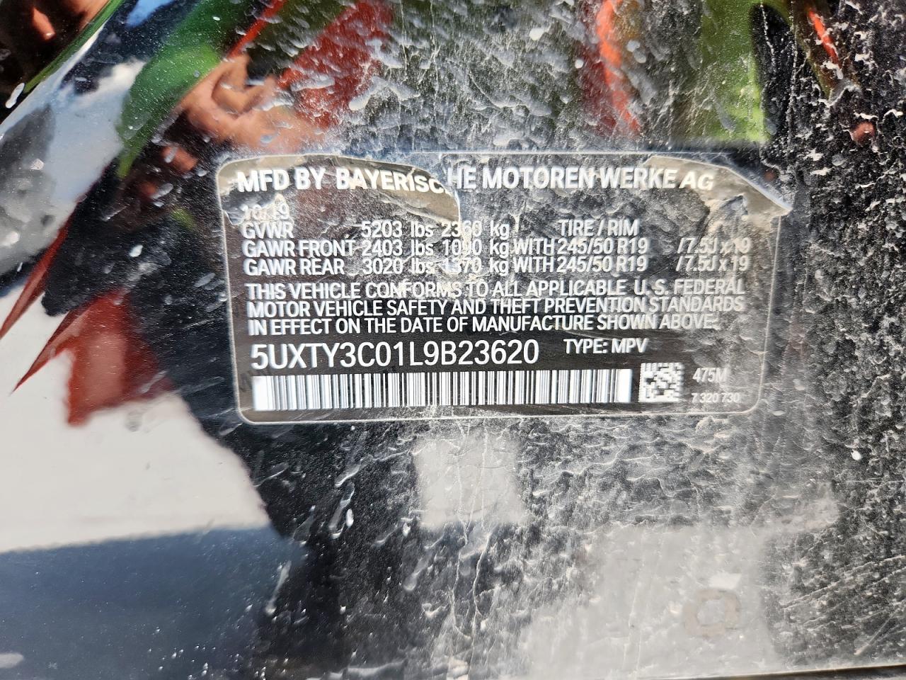 2020 BMW X3 Sdrive30I VIN: 5UXTY3C01L9B23620 Lot: 67832025