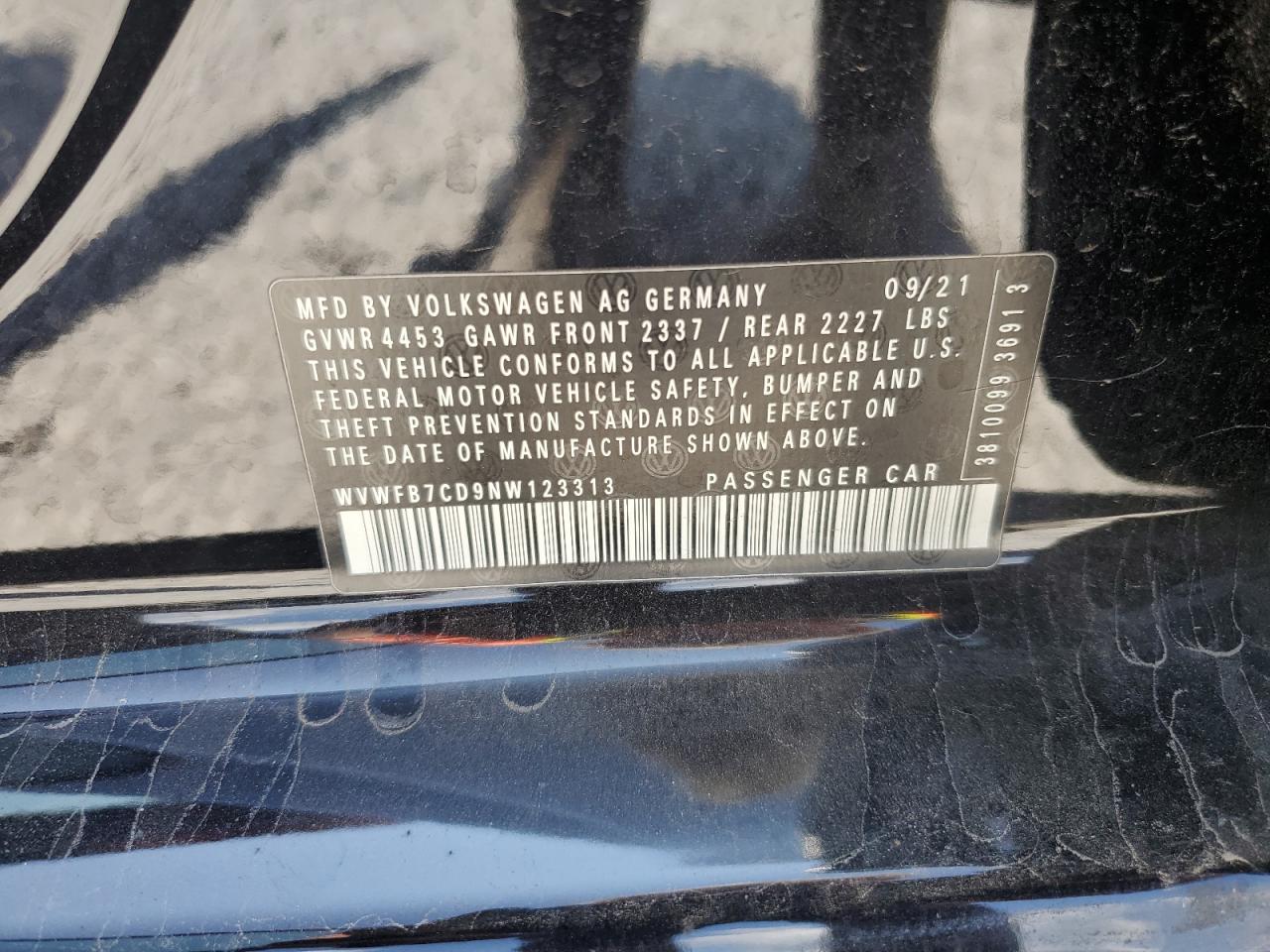 2022 Volkswagen Golf R VIN: WVWFB7CD9NW123313 Lot: 68492875