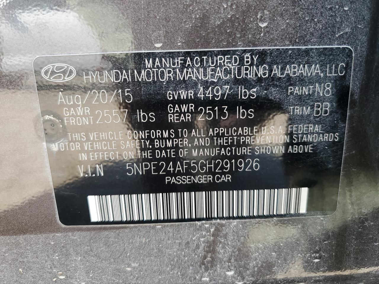 2016 Hyundai Sonata Se VIN: 5NPE24AF5GH291926 Lot: 69466385