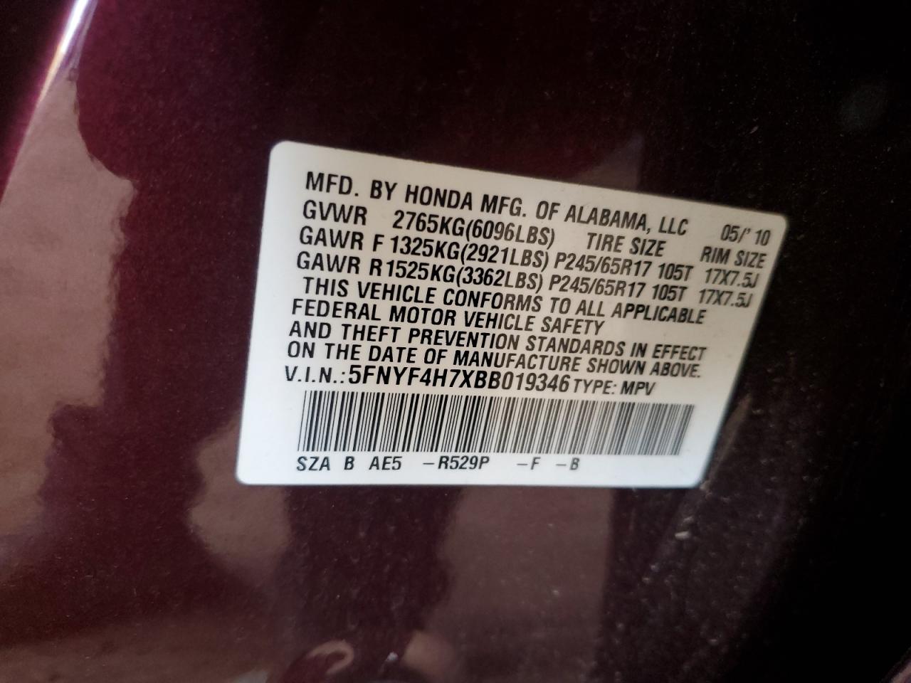 2011 Honda Pilot Exln VIN: 5FNYF4H7XBB019346 Lot: 68771315