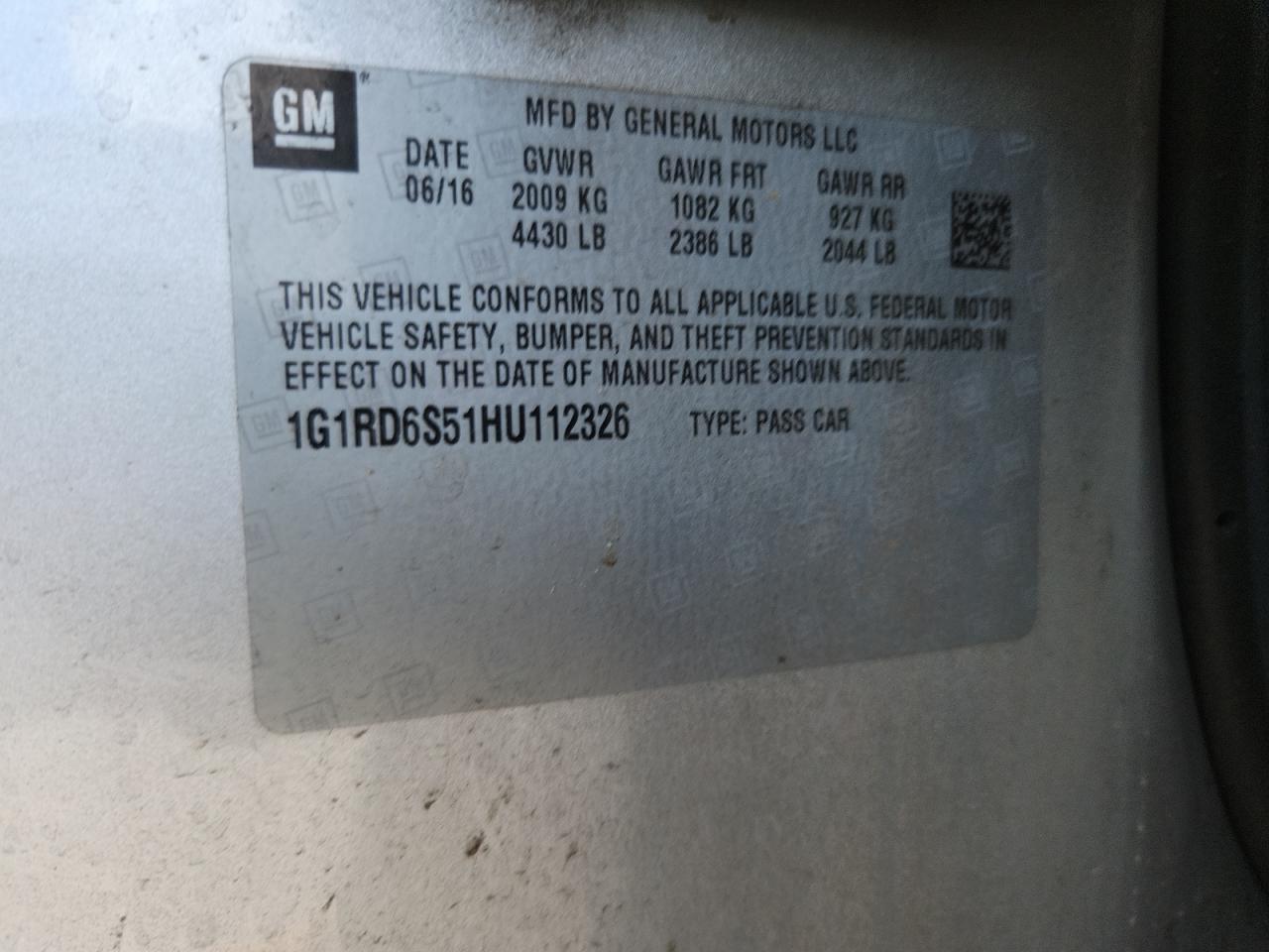 2017 Chevrolet Volt Premier VIN: 1G1RD6S51HU112326 Lot: 70877695