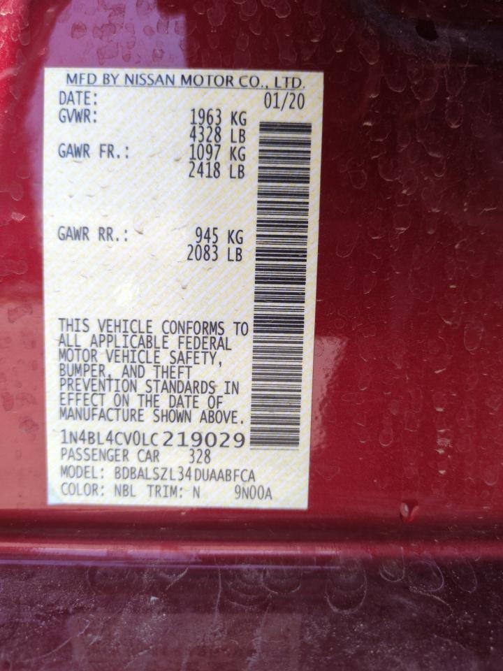 2020 Nissan Altima Sr VIN: 1N4BL4CV0LC219029 Lot: 66924245