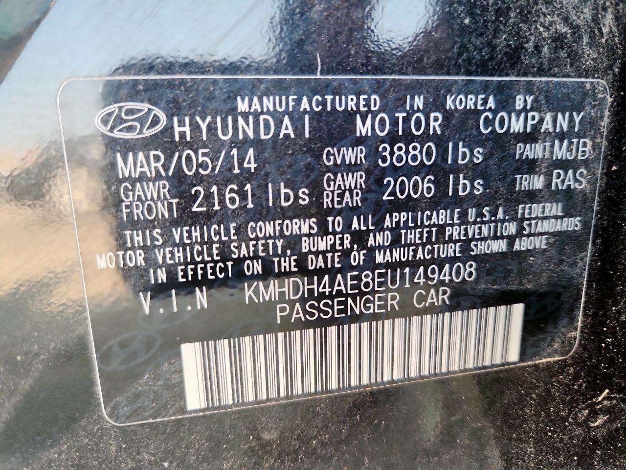 2014 Hyundai Elantra Se VIN: KMHDH4AE8EU149408 Lot: 67615425