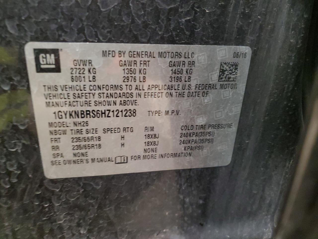 2017 Cadillac Xt5 Luxury VIN: 1GYKNBRS6HZ121238 Lot: 70843625