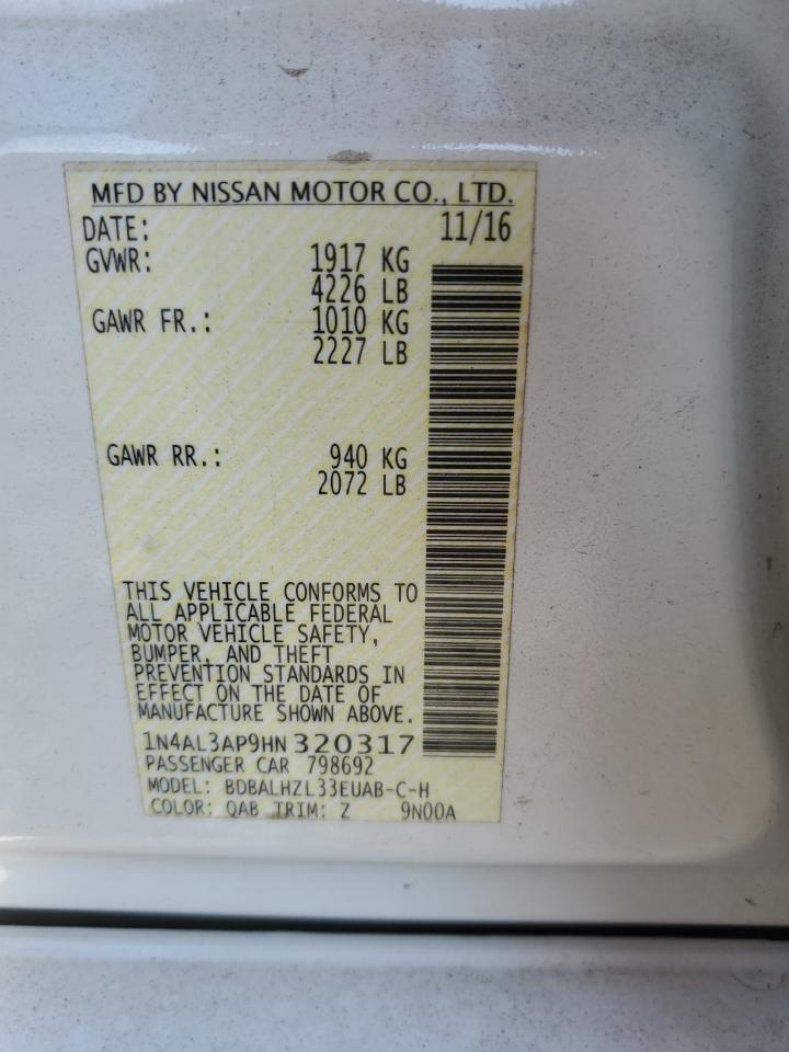 2017 Nissan Altima 2.5 VIN: 1N4AL3AP9HN320317 Lot: 67378025