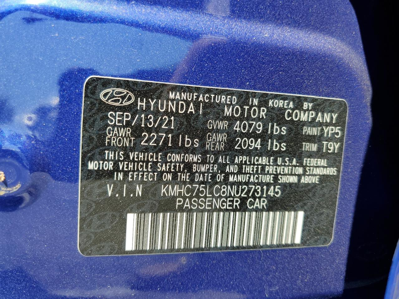 2022 Hyundai Ioniq Se VIN: KMHC75LC8NU273145 Lot: 68879355