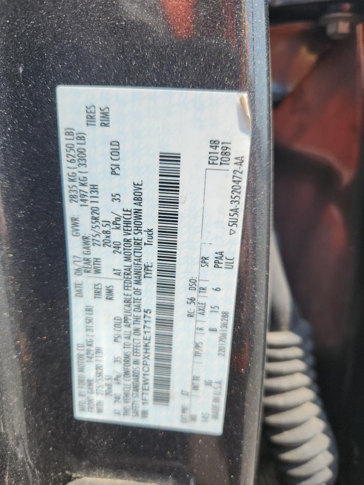 2017 Ford F150 Supercrew VIN: 1FTEW1CPXHKE17175 Lot: 69135805