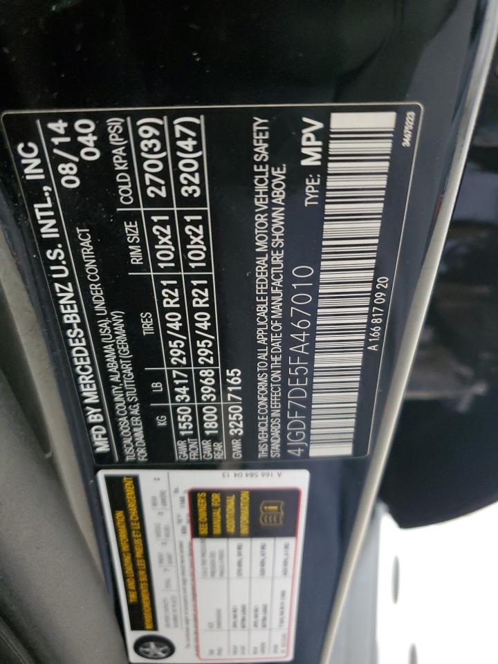 2015 Mercedes-Benz Gl 550 4Matic VIN: 4JGDF7DE5FA467010 Lot: 69686185