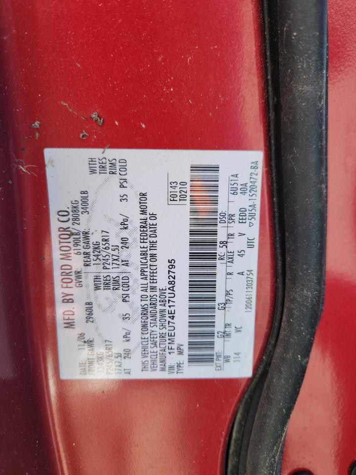 2007 Ford Explorer Eddie Bauer VIN: 1FMEU74E17UA82795 Lot: 66209285