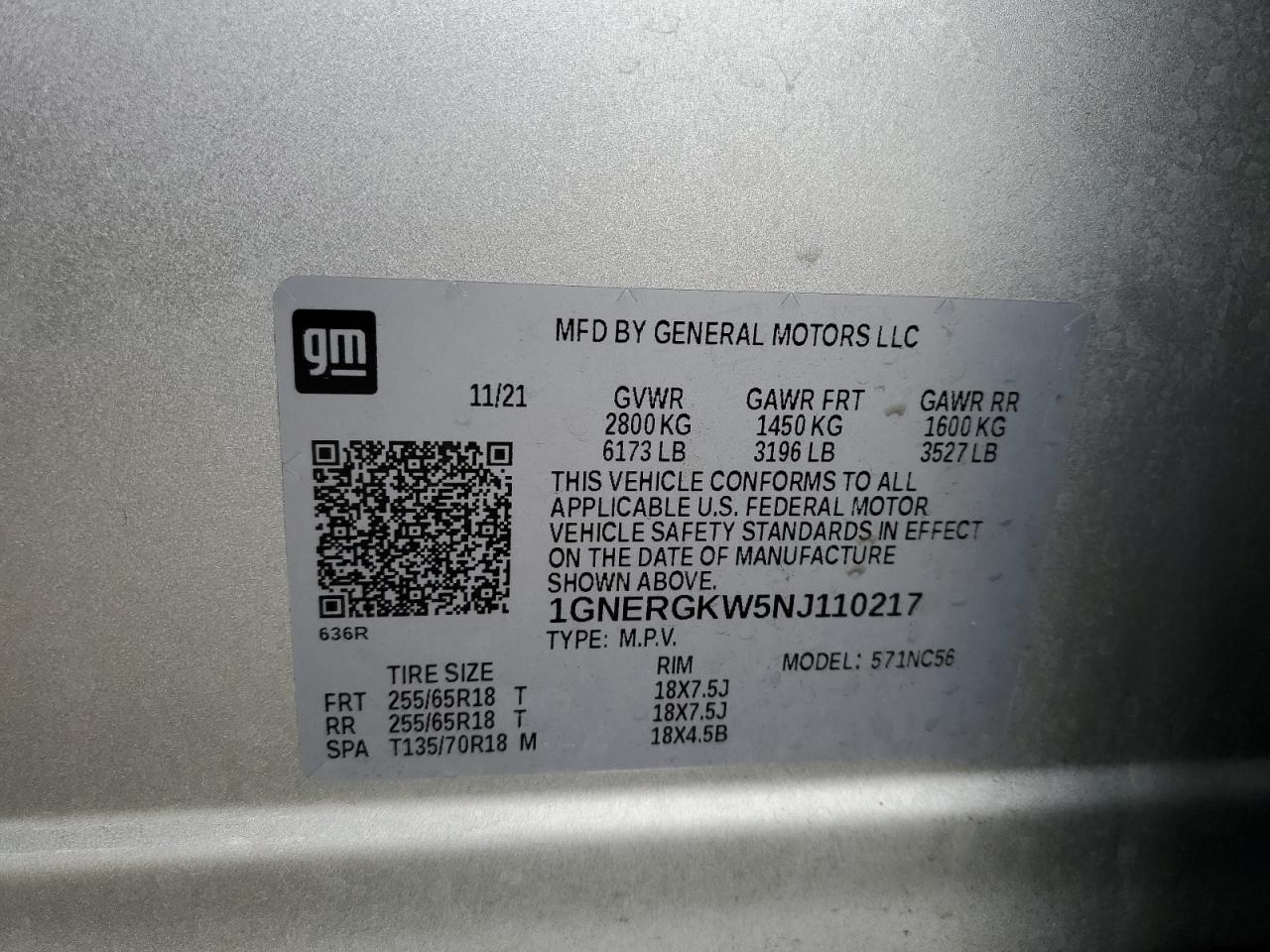 2022 Chevrolet Traverse Lt VIN: 1GNERGKW5NJ110217 Lot: 70946915