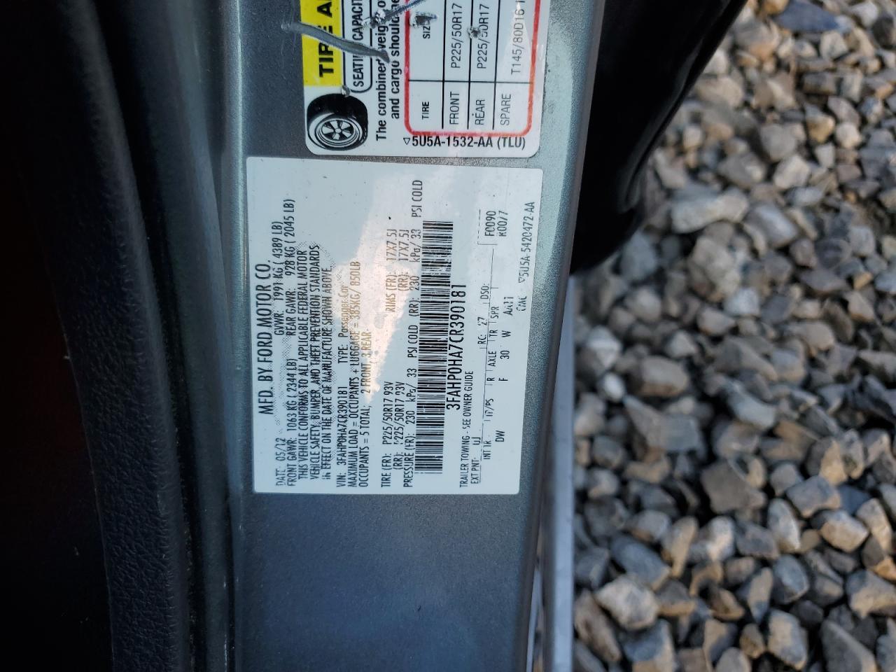 2012 Ford Fusion Se VIN: 3FAHP0HA7CR390181 Lot: 70632005