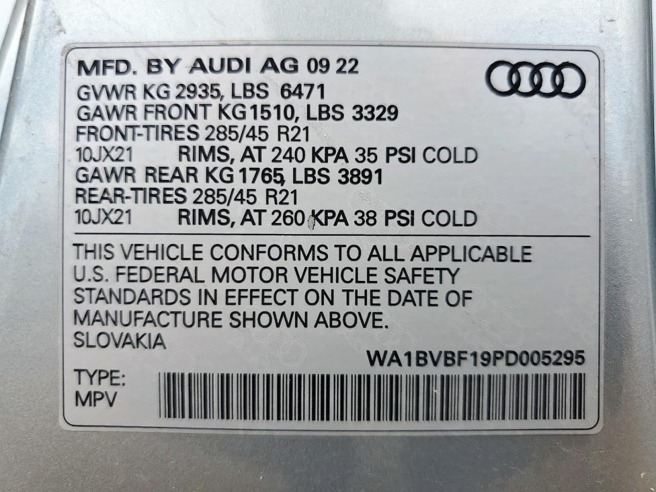 2023 Audi Q8 Premium Plus VIN: WA1BVBF19PD005295 Lot: 68951935