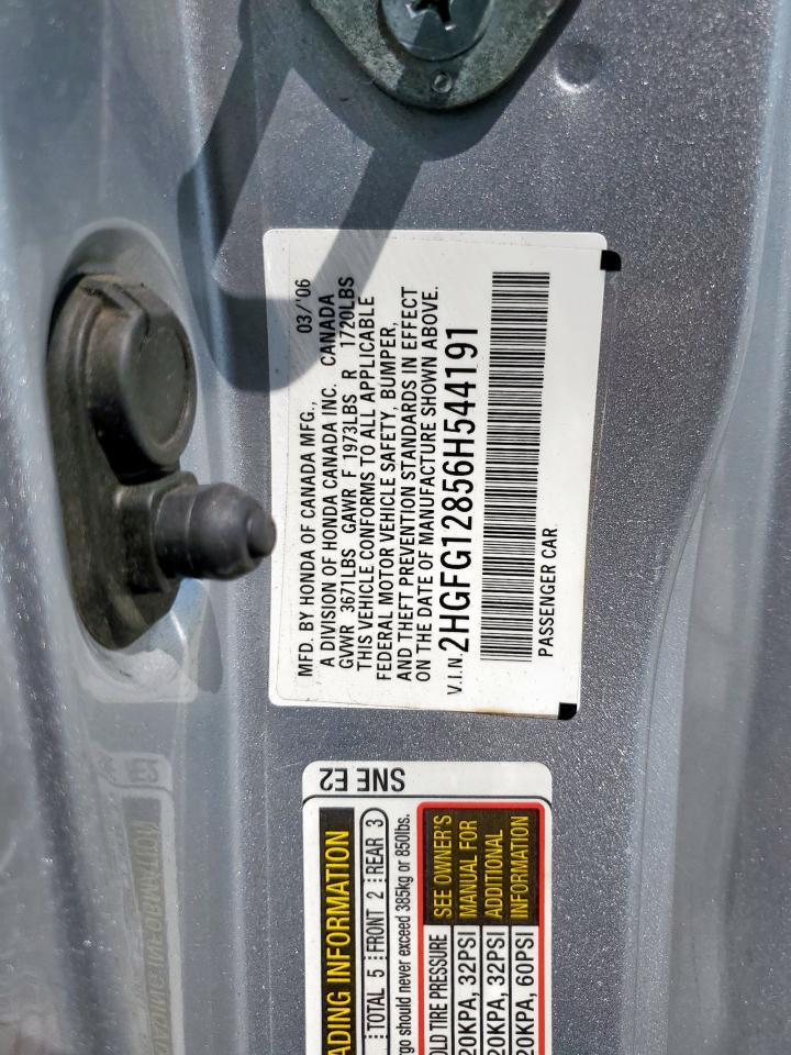 2006 Honda Civic Ex VIN: 2HGFG12856H544191 Lot: 69886845