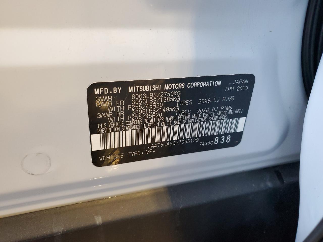 2023 Mitsubishi Outlander Se VIN: JA4T5UA90PZ055129 Lot: 66875625