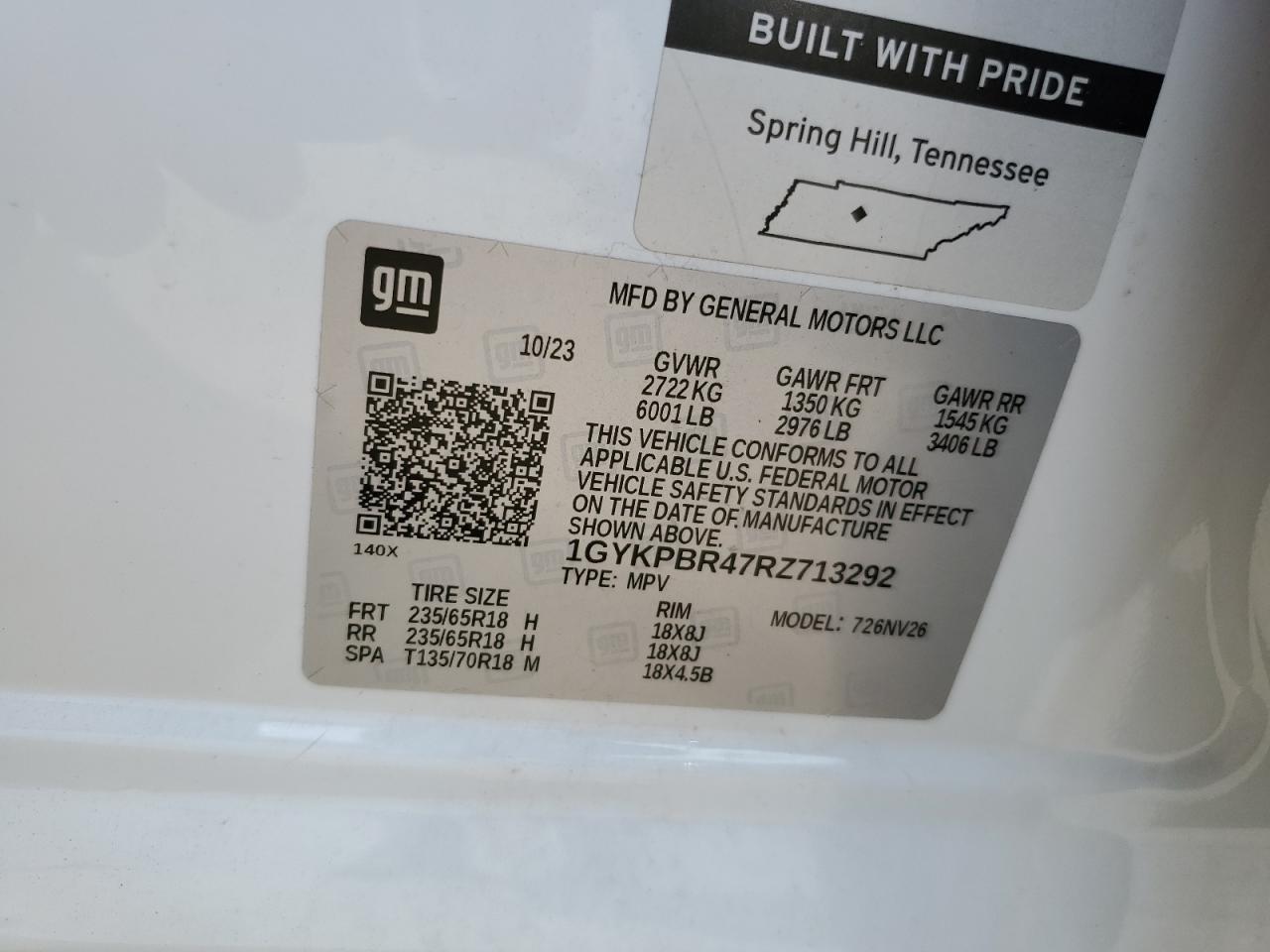 2024 Cadillac Xt6 Luxury VIN: 1GYKPBR47RZ713292 Lot: 68501035