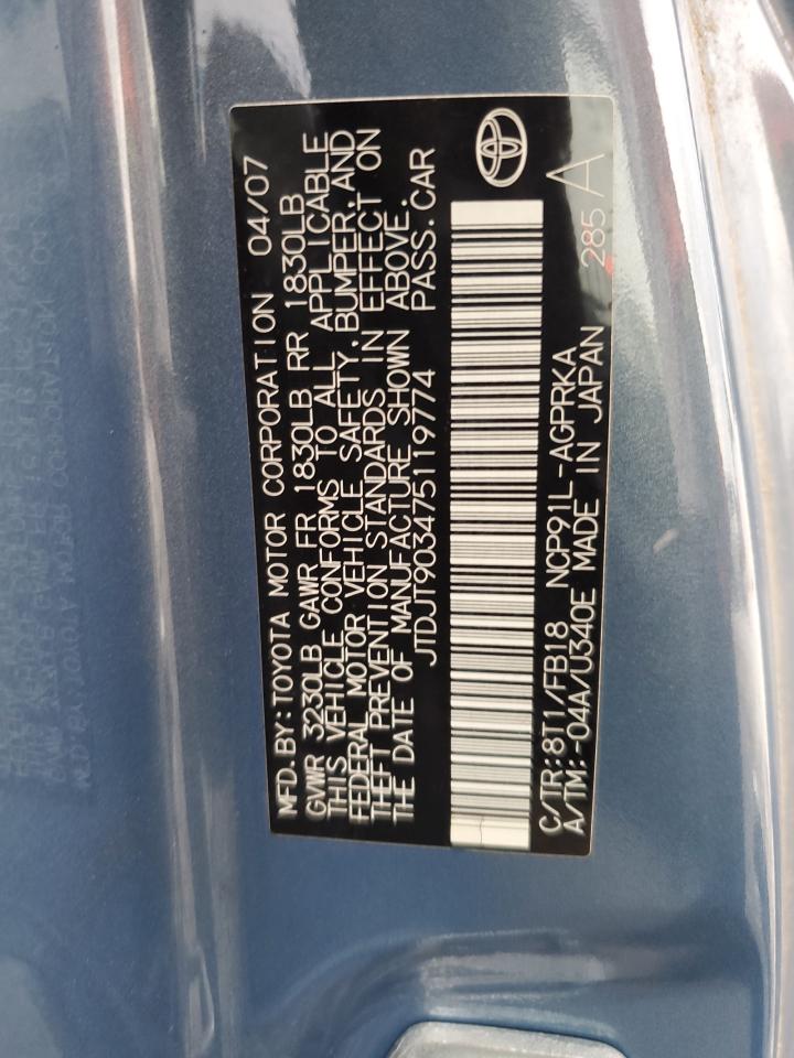 2007 Toyota Yaris VIN: JTDJT903475119774 Lot: 67792065