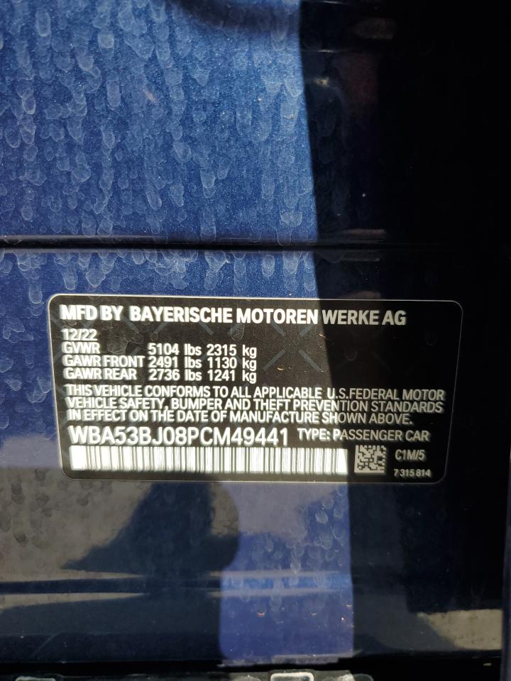 2023 BMW 540 I VIN: WBA53BJ08PCM49441 Lot: 70018665