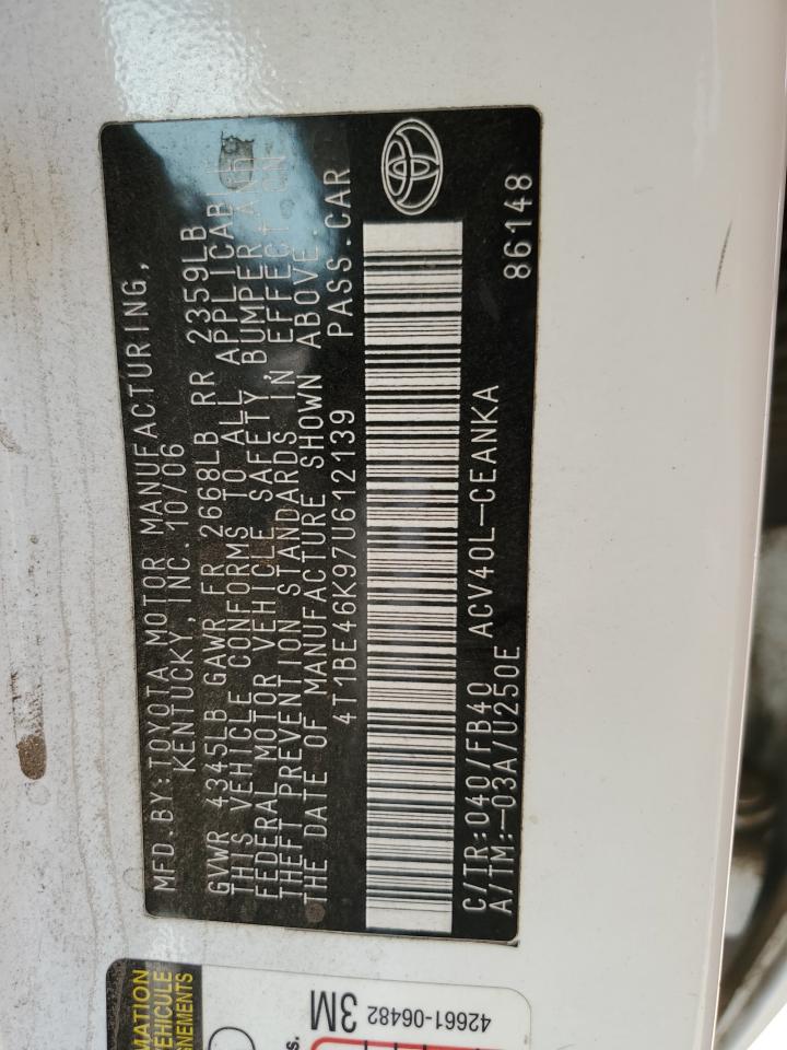 2007 Toyota Camry Ce VIN: 4T1BE46K97U612139 Lot: 67521065