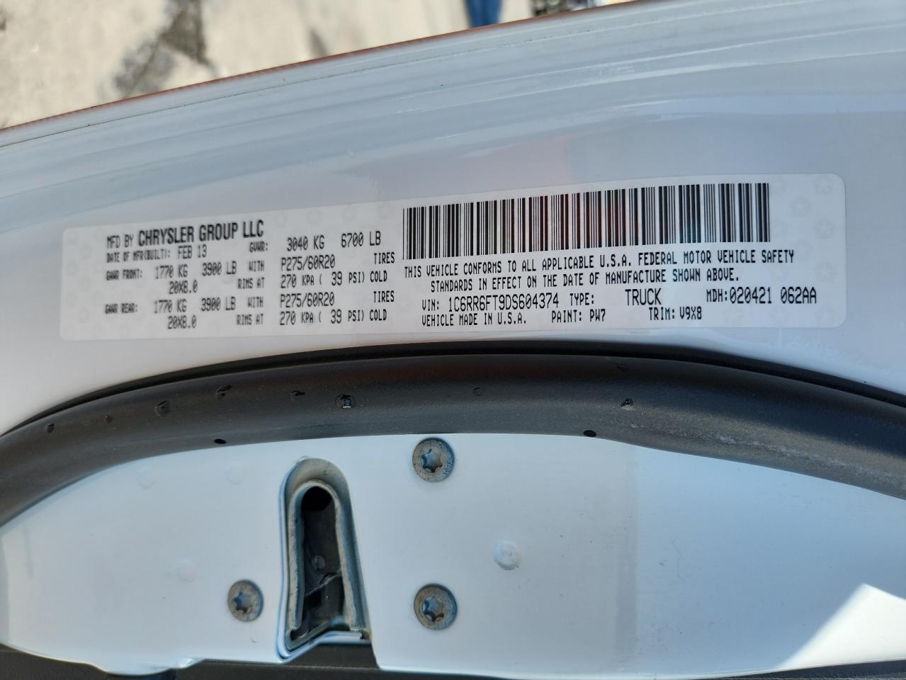 2013 Ram 1500 St VIN: 1C6RR6FT9DS604374 Lot: 69831445