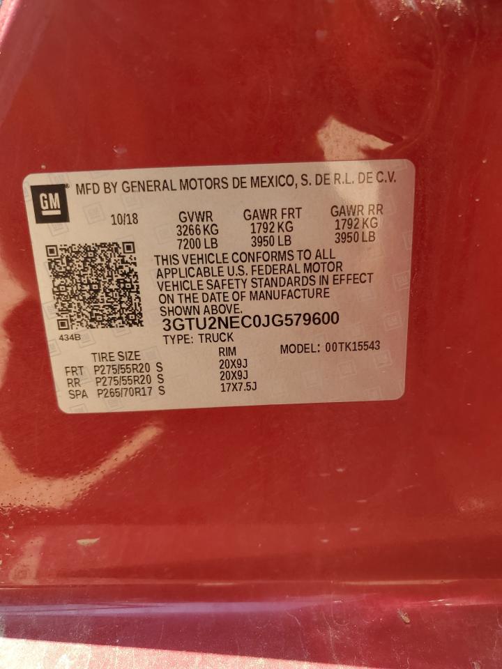 2018 GMC Sierra K1500 Slt VIN: 3GTU2NEC0JG579600 Lot: 68662075