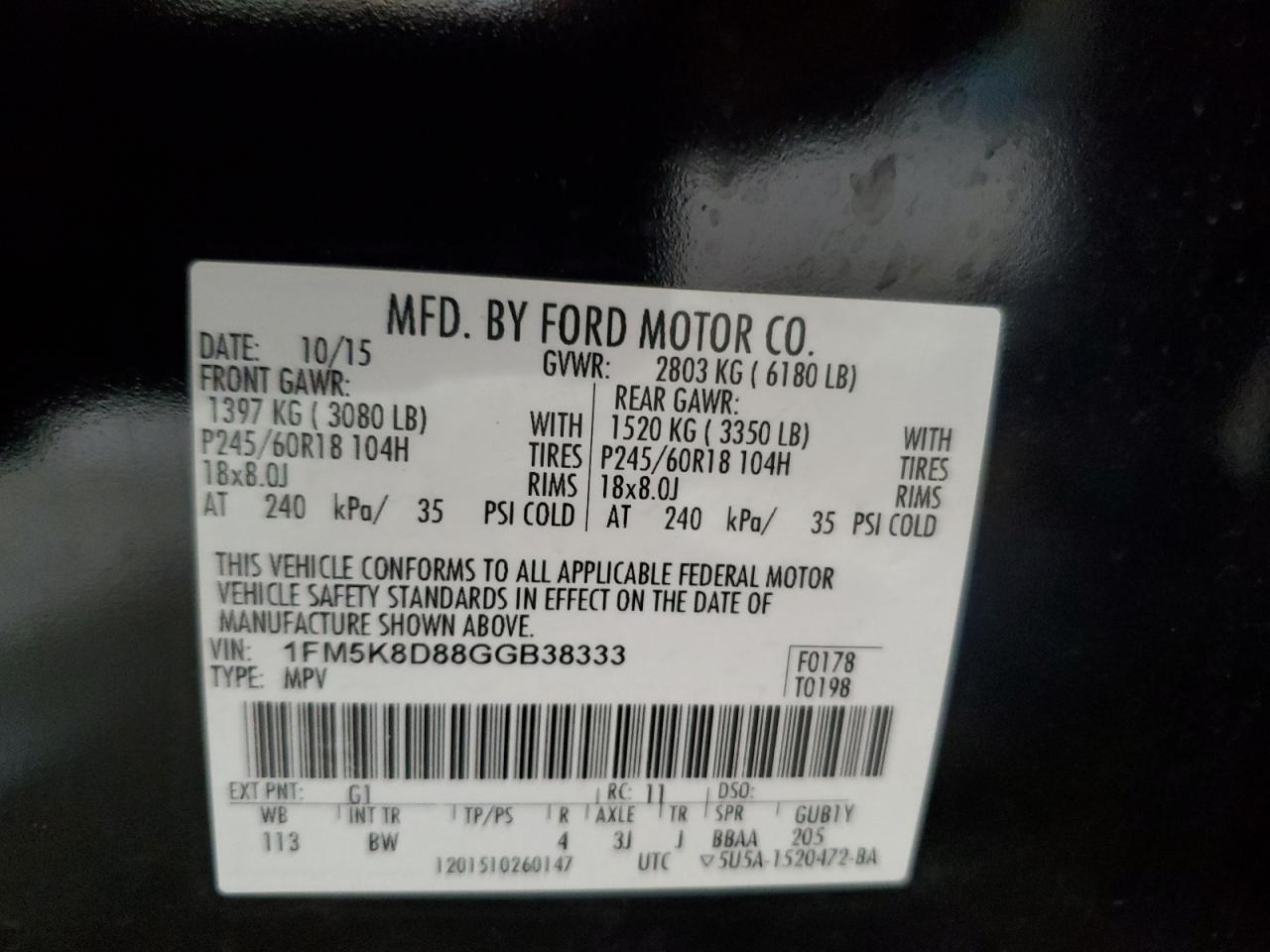 2016 Ford Explorer Xlt VIN: 1FM5K8D88GGB38333 Lot: 71017445