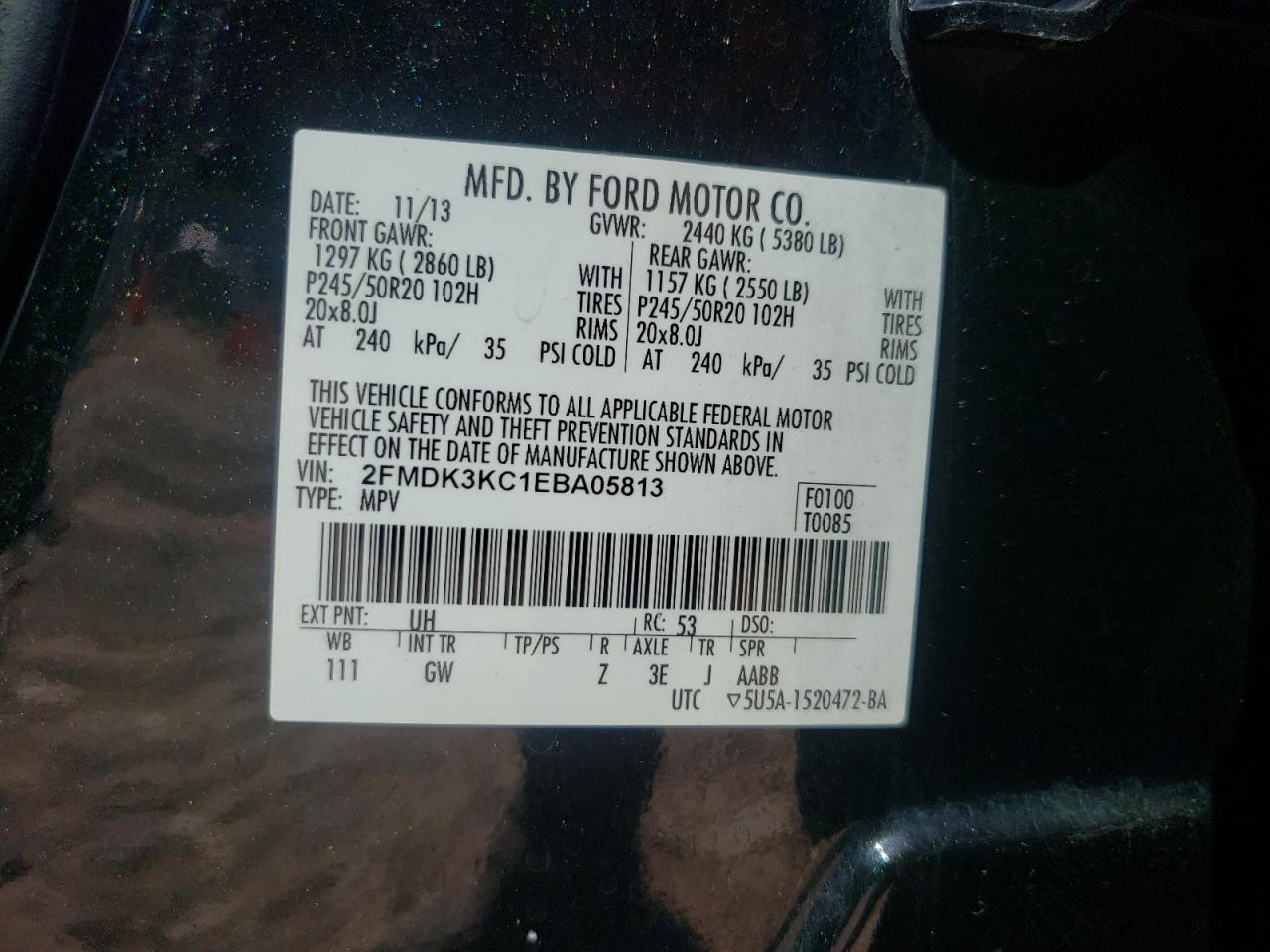 2014 Ford Edge Limited VIN: 2FMDK3KC1EBA05813 Lot: 69015155