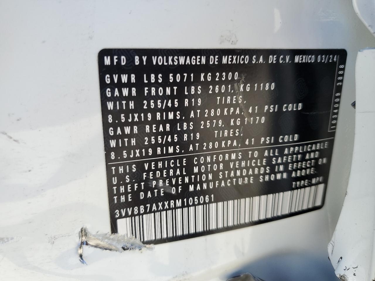 2024 Volkswagen Tiguan Se R-Line Black VIN: 3VV8B7AXXRM105061 Lot: 70564775