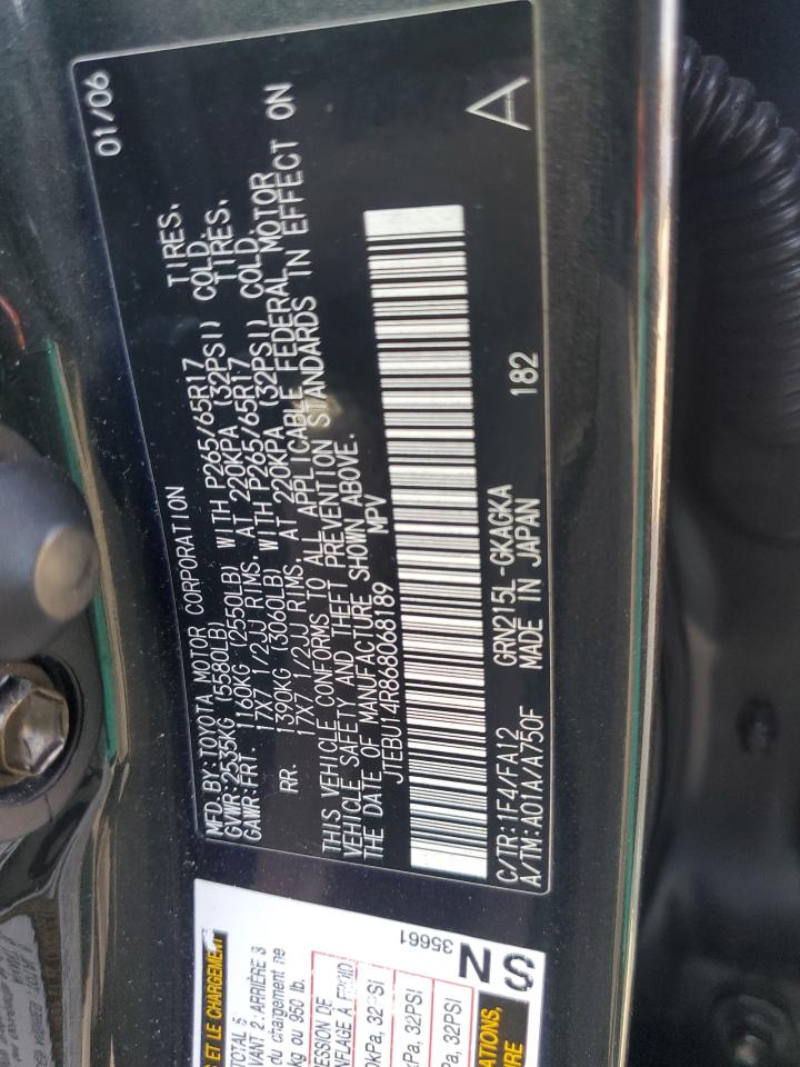 2006 Toyota 4Runner Sr5 VIN: JTEBU14R868068189 Lot: 69485195