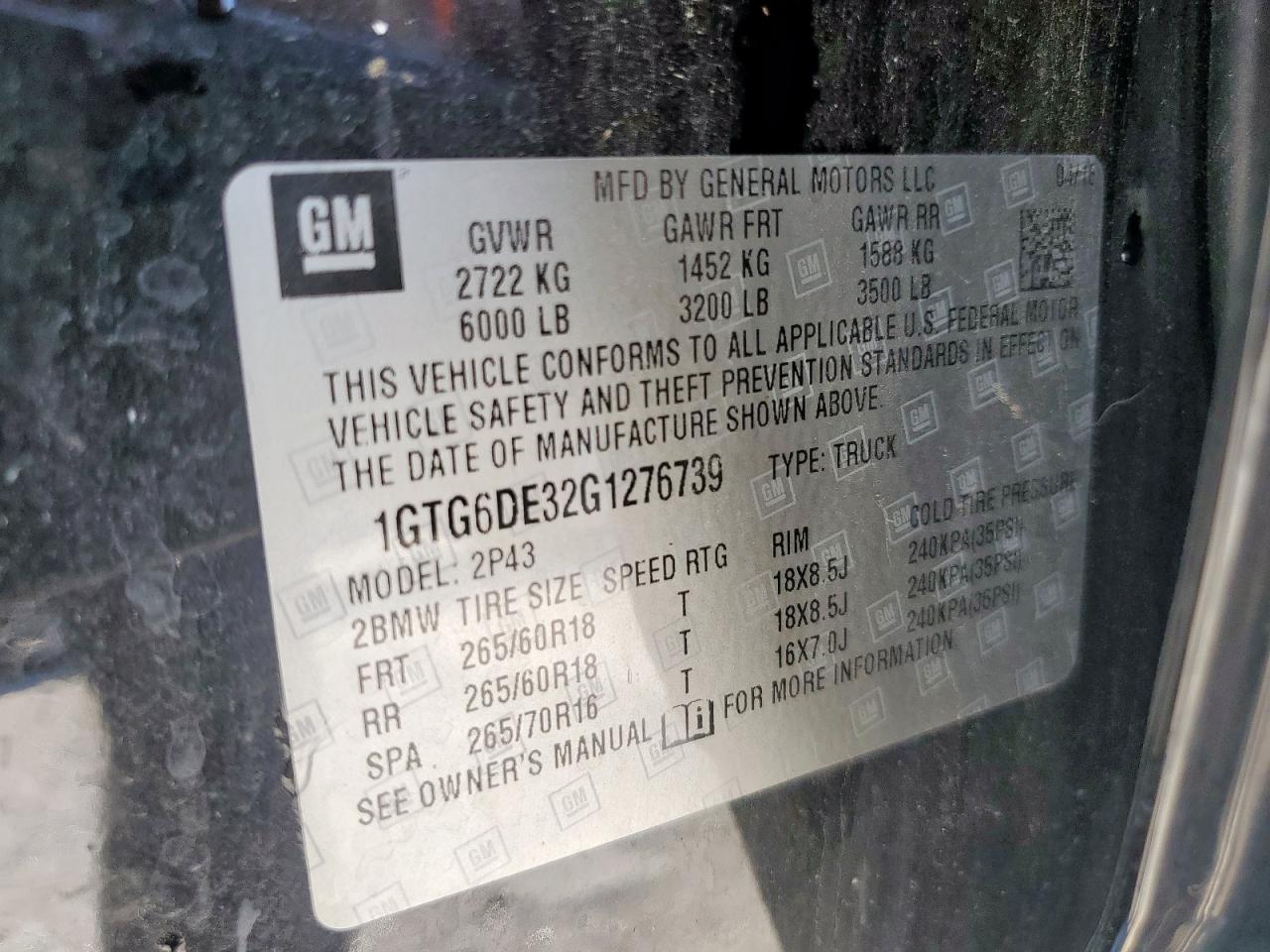 2016 GMC Canyon Slt VIN: 1GTG6DE32G1276739 Lot: 68137445