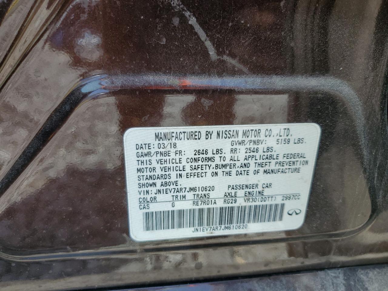 2018 Infiniti Q50 Luxe VIN: JN1EV7AR7JM610620 Lot: 68582775