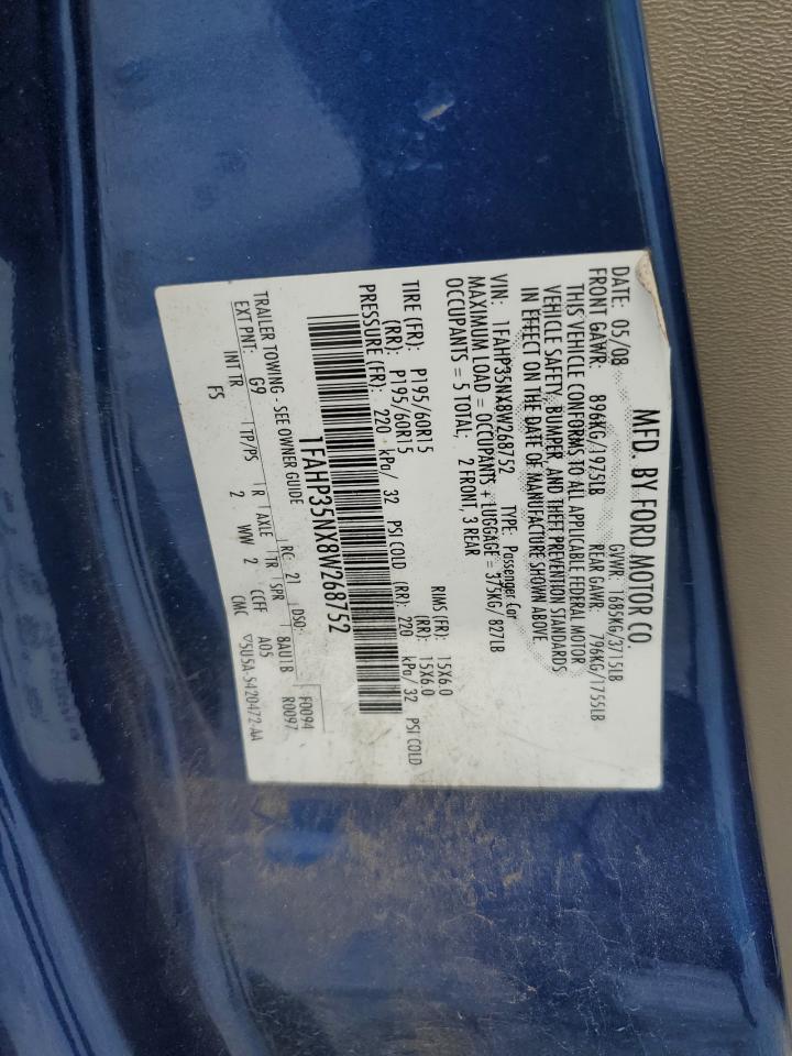 2008 Ford Focus Se VIN: 1FAHP35NX8W268752 Lot: 68176955