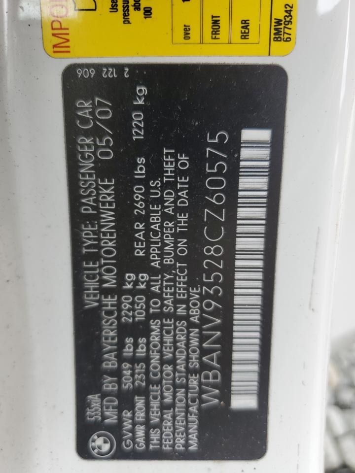 2008 BMW 535 Xi VIN: WBANV93528CZ60575 Lot: 67135385