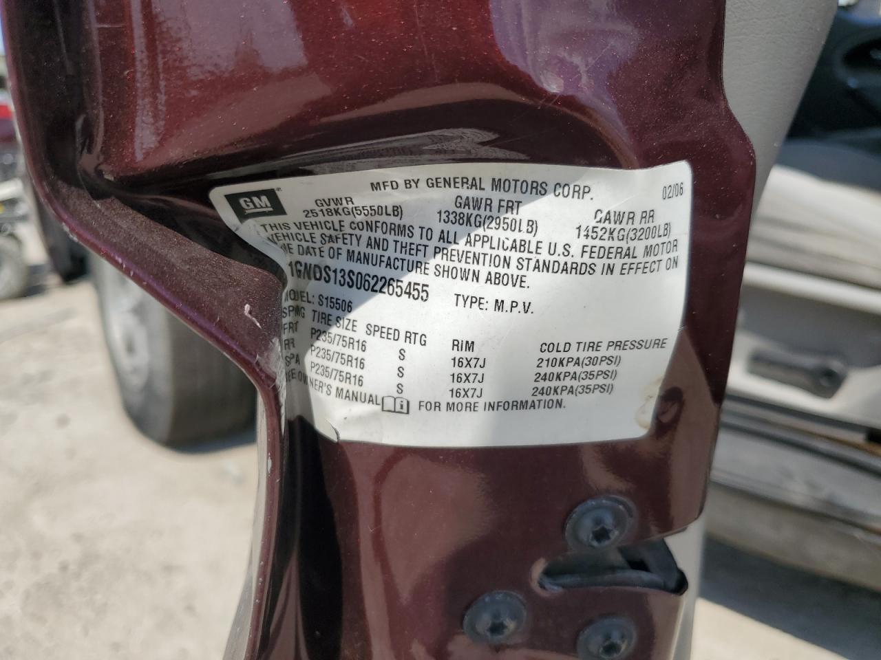 2006 Chevrolet Trailblazer Ls VIN: 1GNDS13S062265455 Lot: 67961695