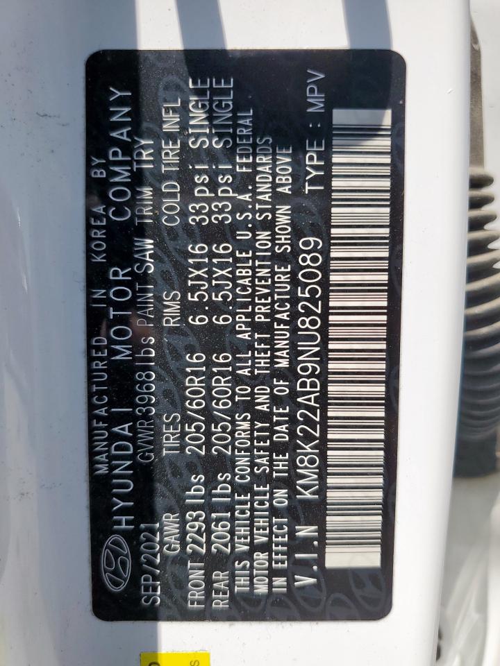 2022 Hyundai Kona Sel VIN: KM8K22AB9NU825089 Lot: 65887105