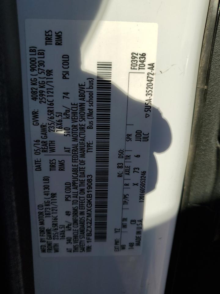 2016 Ford Transit T-350 VIN: 1FBZX2ZMXGKB19083 Lot: 69848005