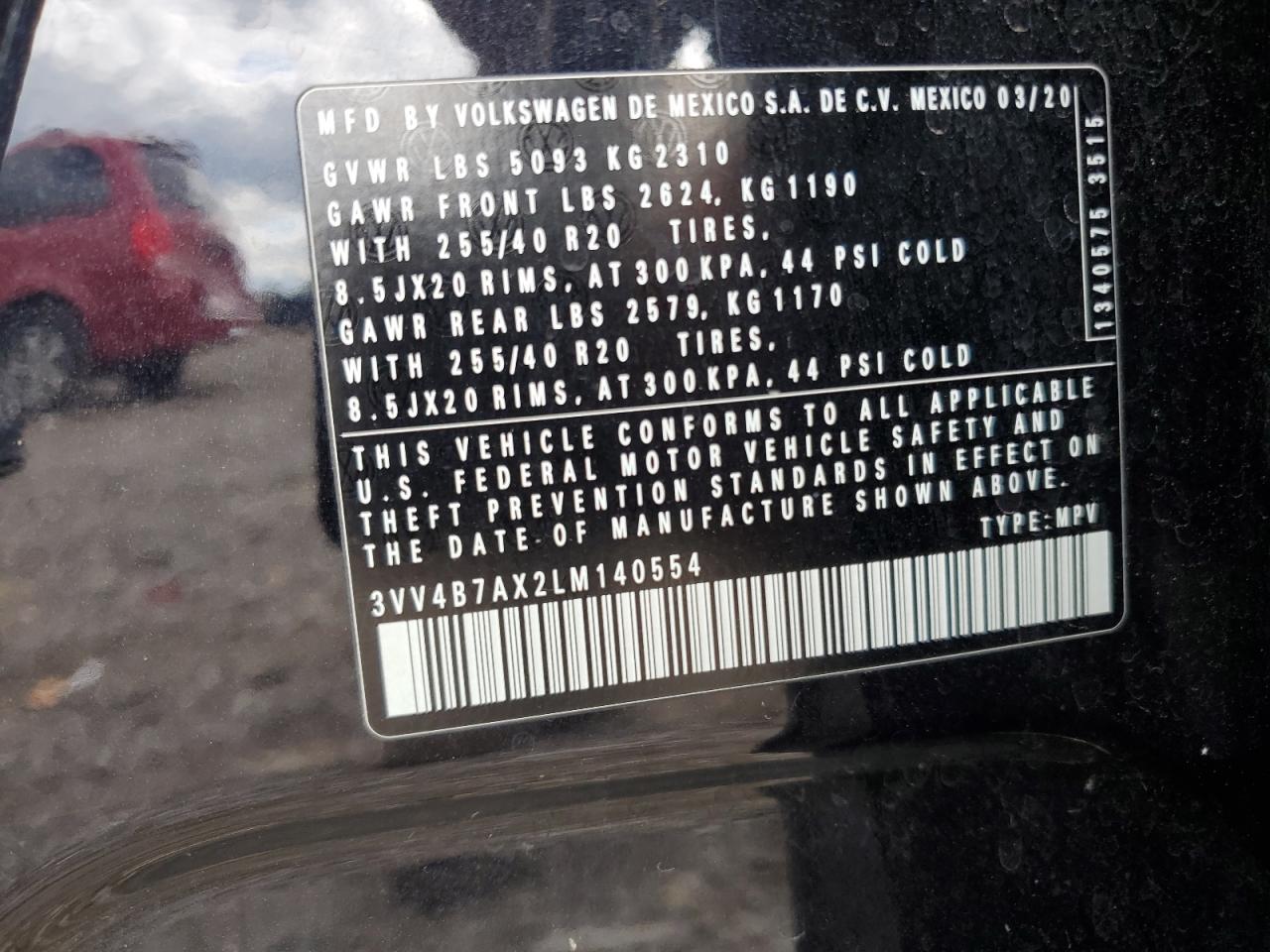 2020 Volkswagen Tiguan Sel Premium R-Line VIN: 3VV4B7AX2LM140554 Lot: 70455595