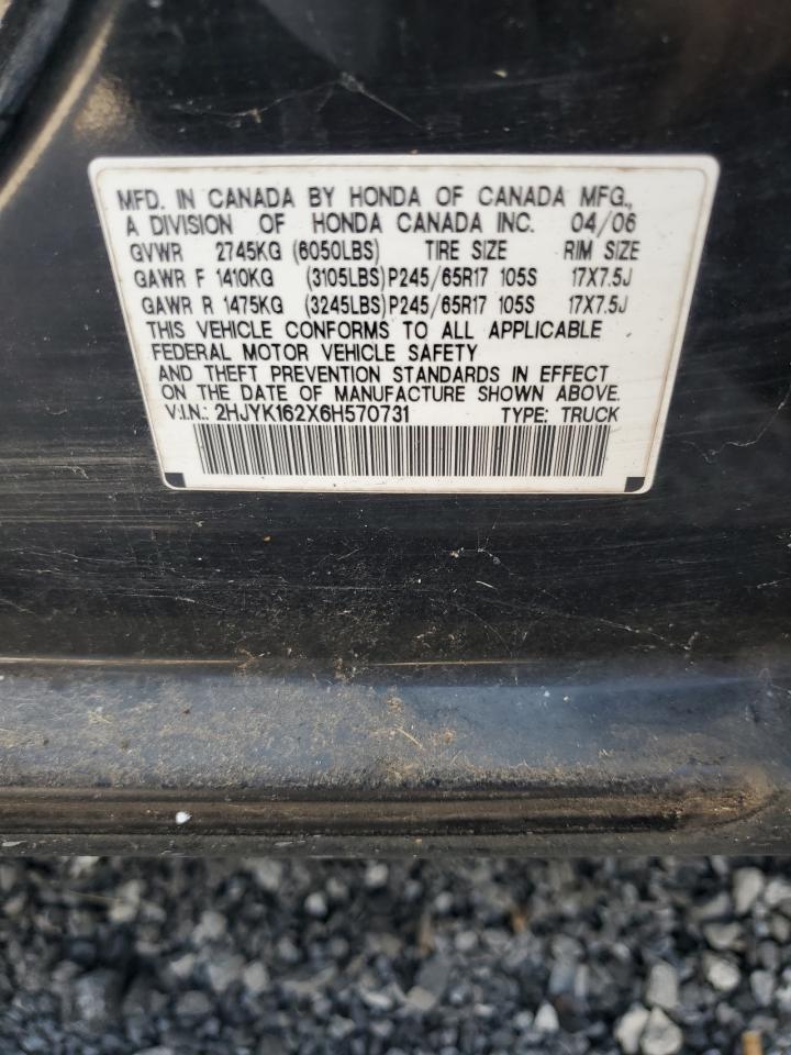 2006 Honda Ridgeline Rt VIN: 2HJYK162X6H570731 Lot: 68220585