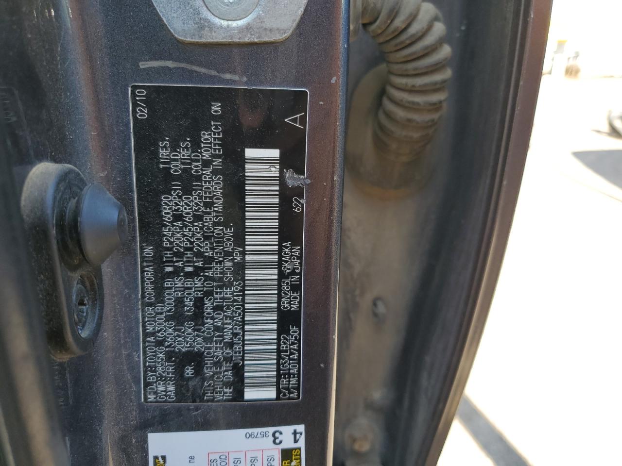 2010 Toyota 4Runner Sr5 VIN: JTEBU5JR7A5014193 Lot: 70415805