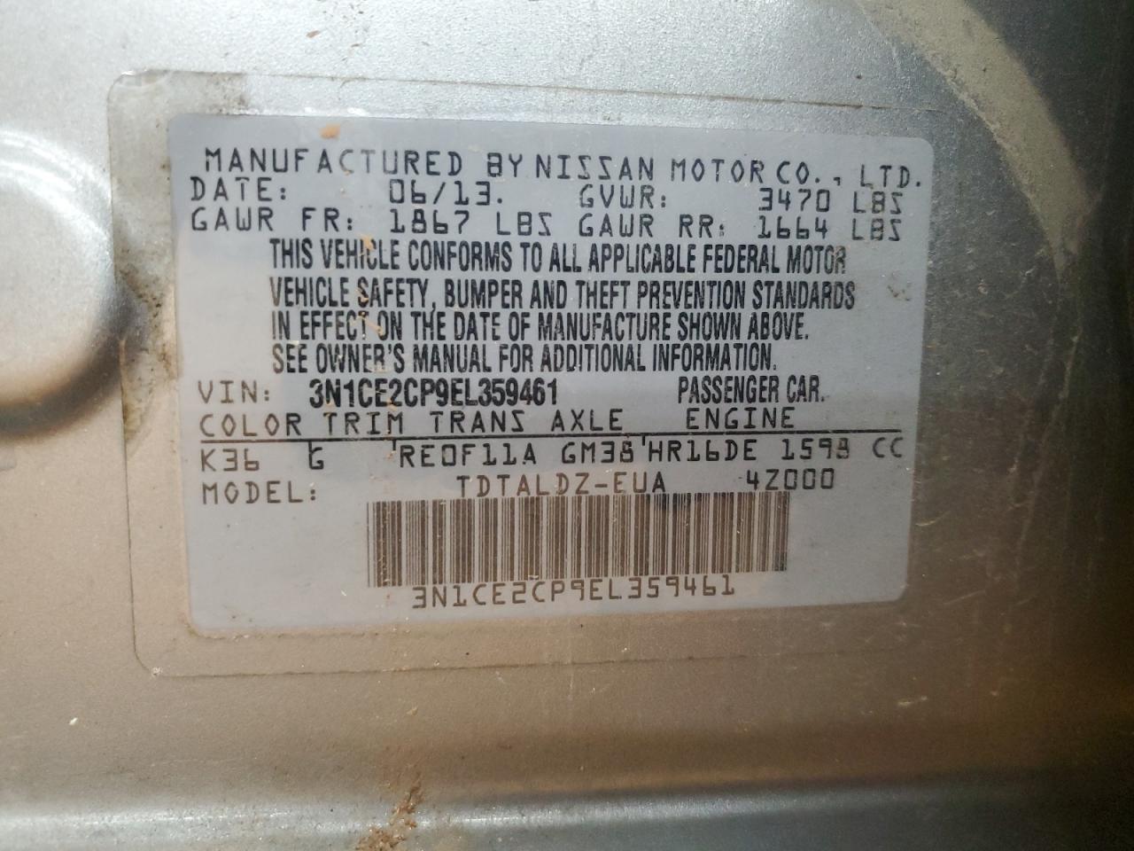 2014 Nissan Versa Note S VIN: 3N1CE2CP9EL359461 Lot: 69643995