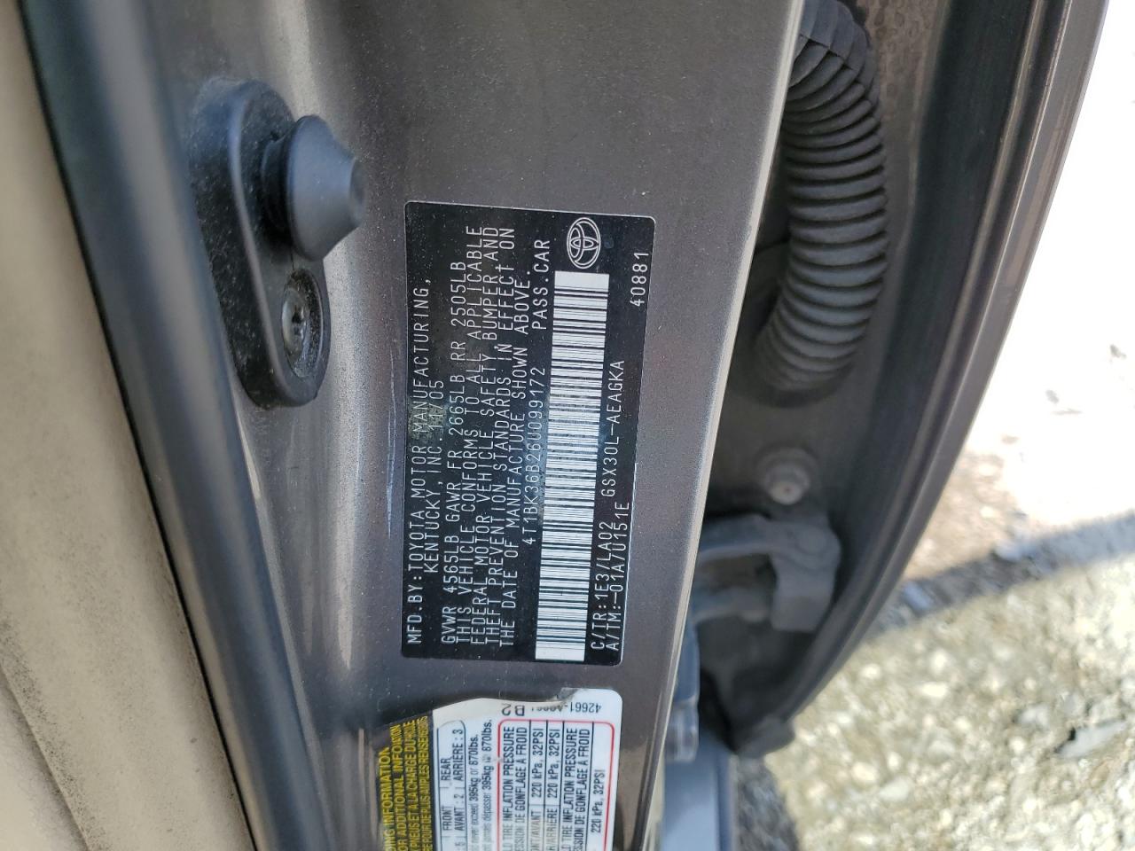 2006 Toyota Avalon Xl VIN: 4T1BK36B26U099172 Lot: 68665225