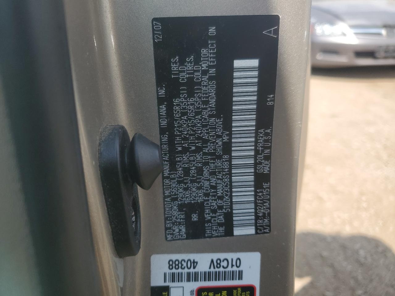 2008 Toyota Sienna Ce VIN: 5TDZK23C58S148818 Lot: 67199055