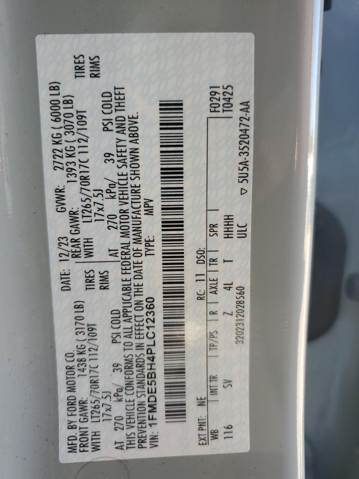 2023 Ford Bronco Base VIN: 1FMDE5BH4PLC12360 Lot: 69036235