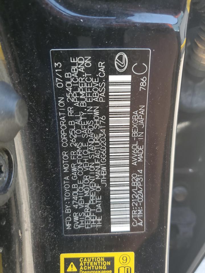 2013 Lexus Es 300H VIN: JTHBW1GG6D2034176 Lot: 68432515