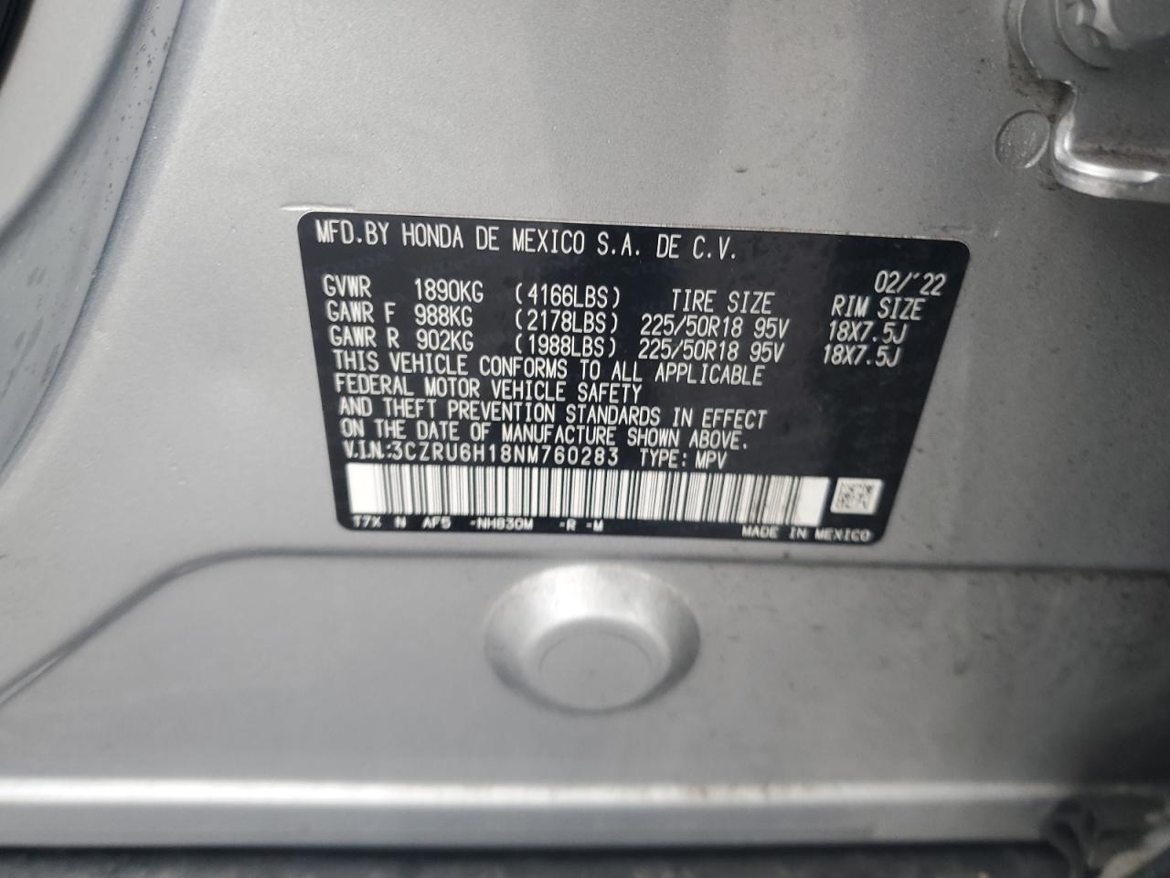 2022 Honda Hr-V Sport VIN: 3CZRU6H18NM760283 Lot: 69507135