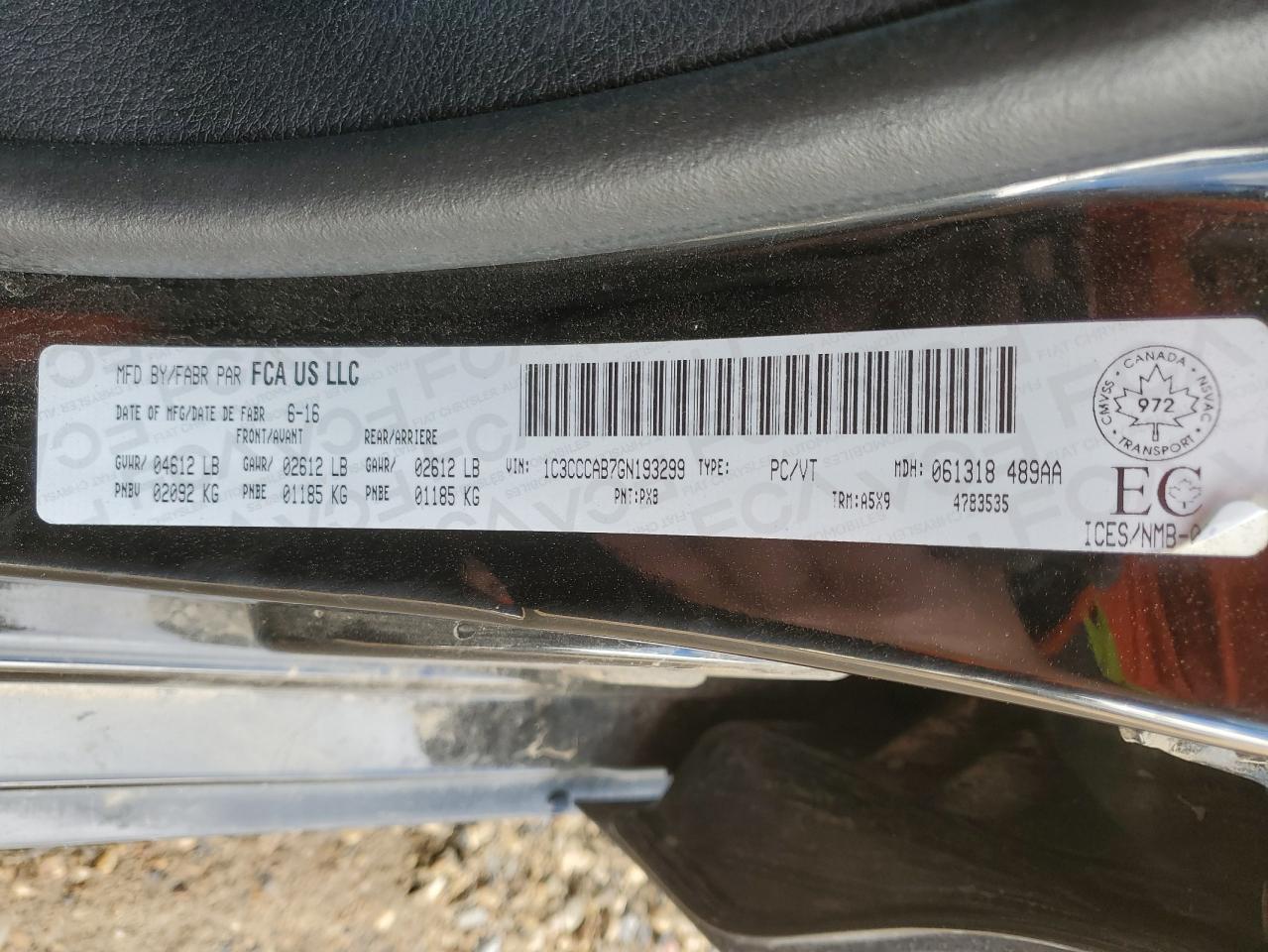 2016 Chrysler 200 Limited VIN: 1C3CCCAB7GN193299 Lot: 67455135