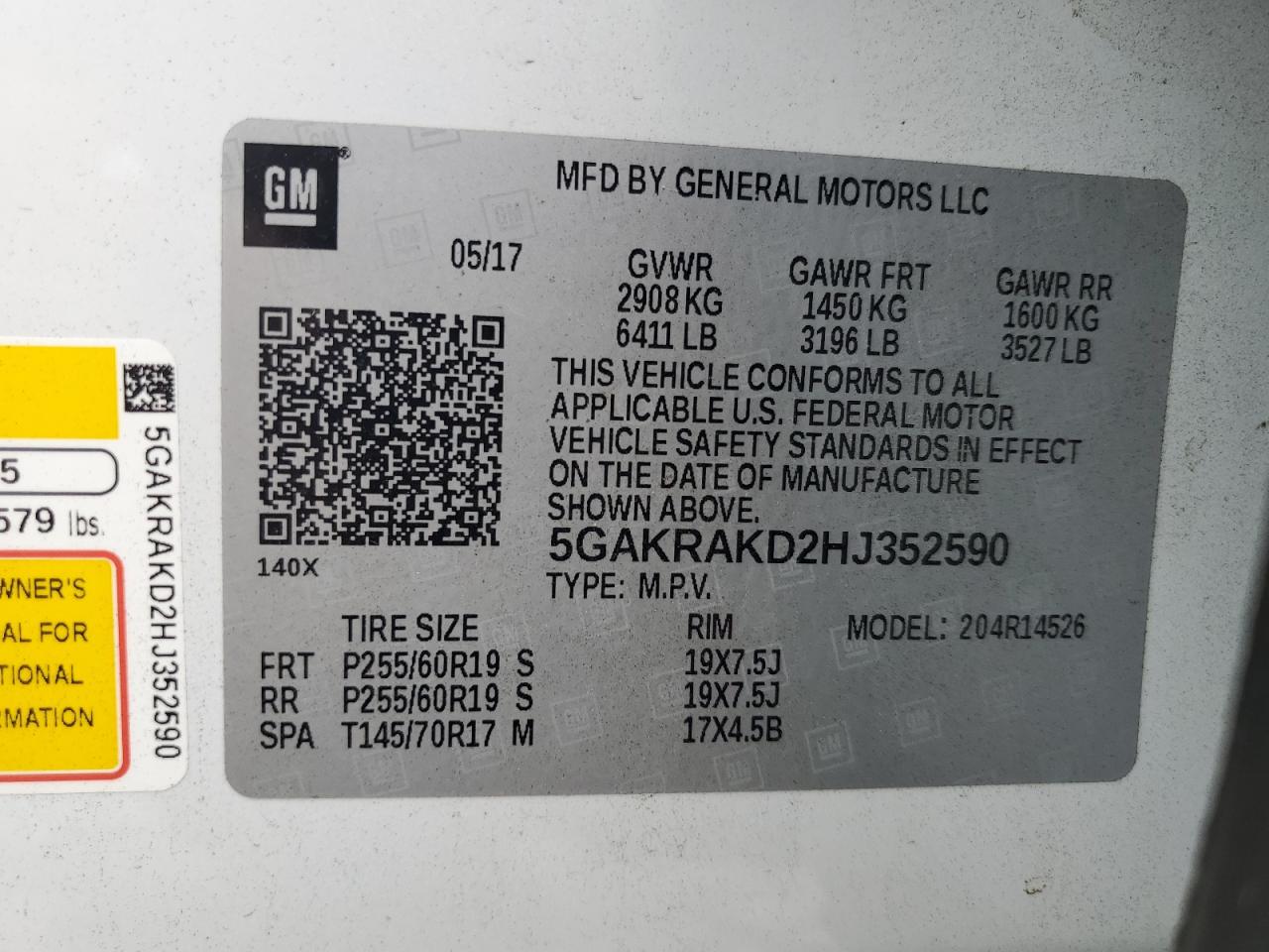 2017 Buick Enclave VIN: 5GAKRAKD2HJ352590 Lot: 70459745