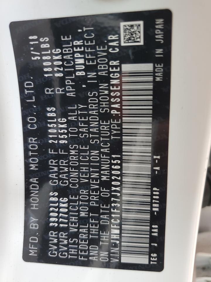 2018 Honda Civic Ex VIN: JHMFC1F37JX020651 Lot: 68212335