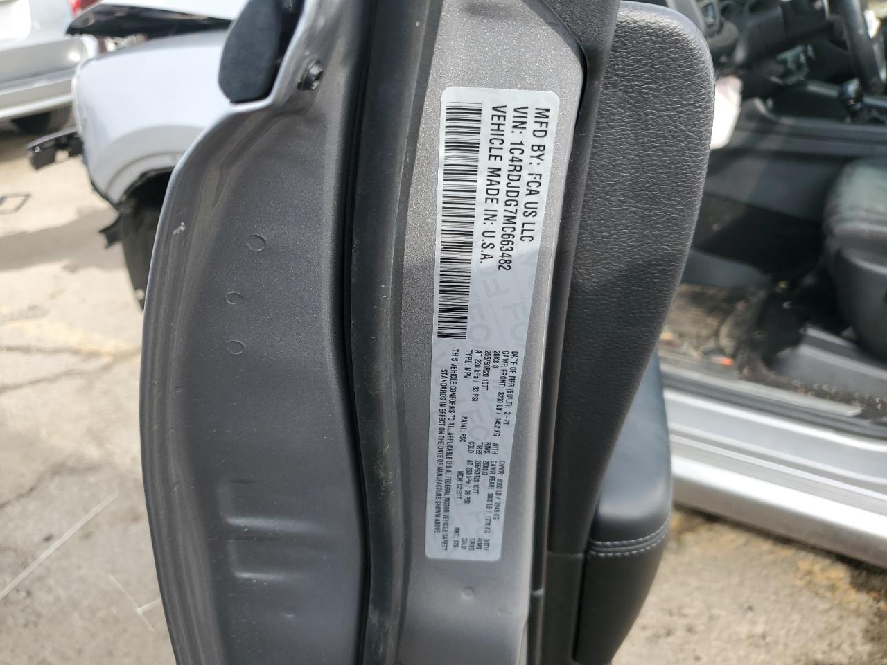 2021 Dodge Durango Gt VIN: 1C4RDJDG7MC663482 Lot: 68691535