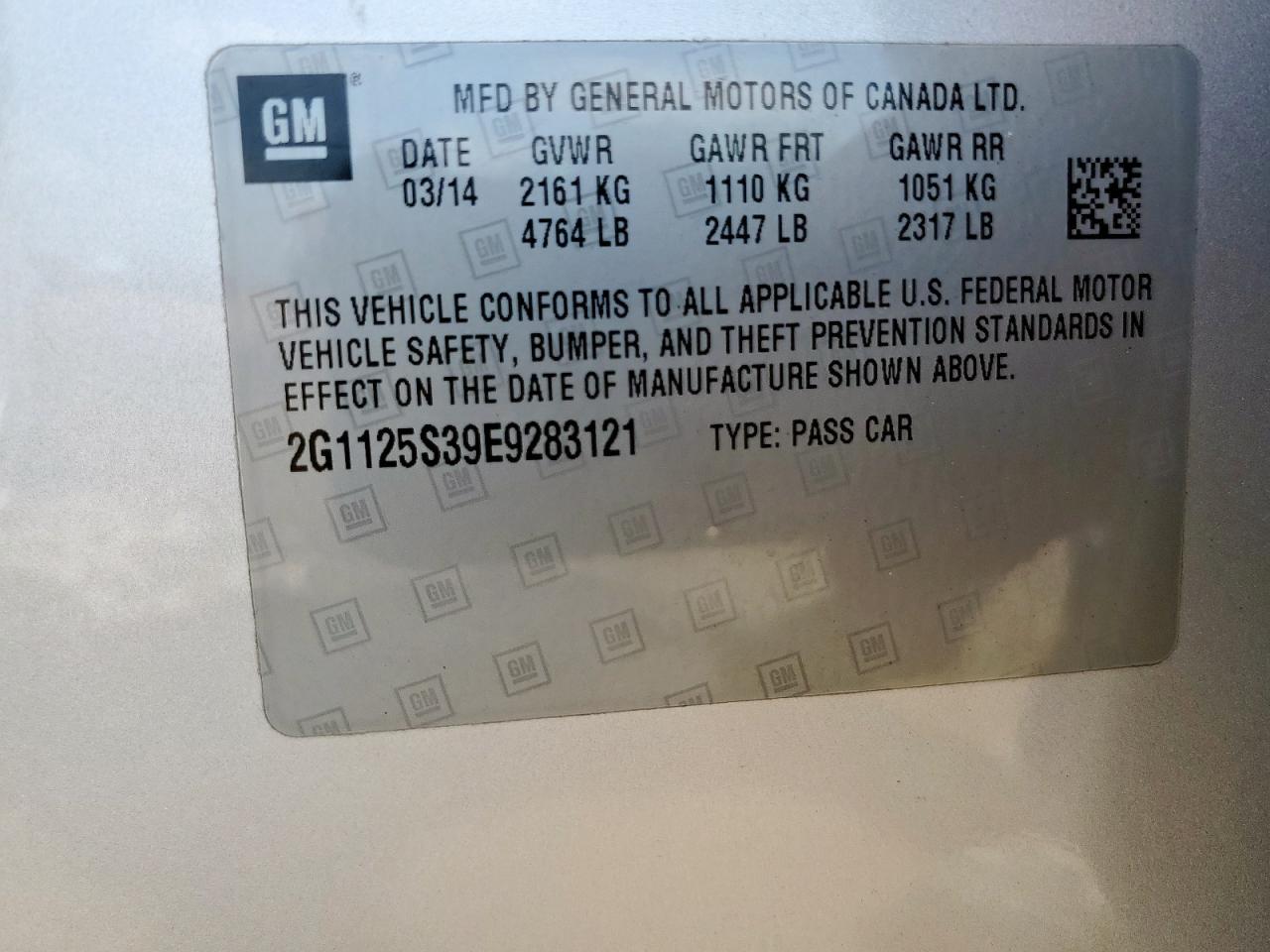 2014 Chevrolet Impala Lt VIN: 2G1125S39E9283121 Lot: 71080265